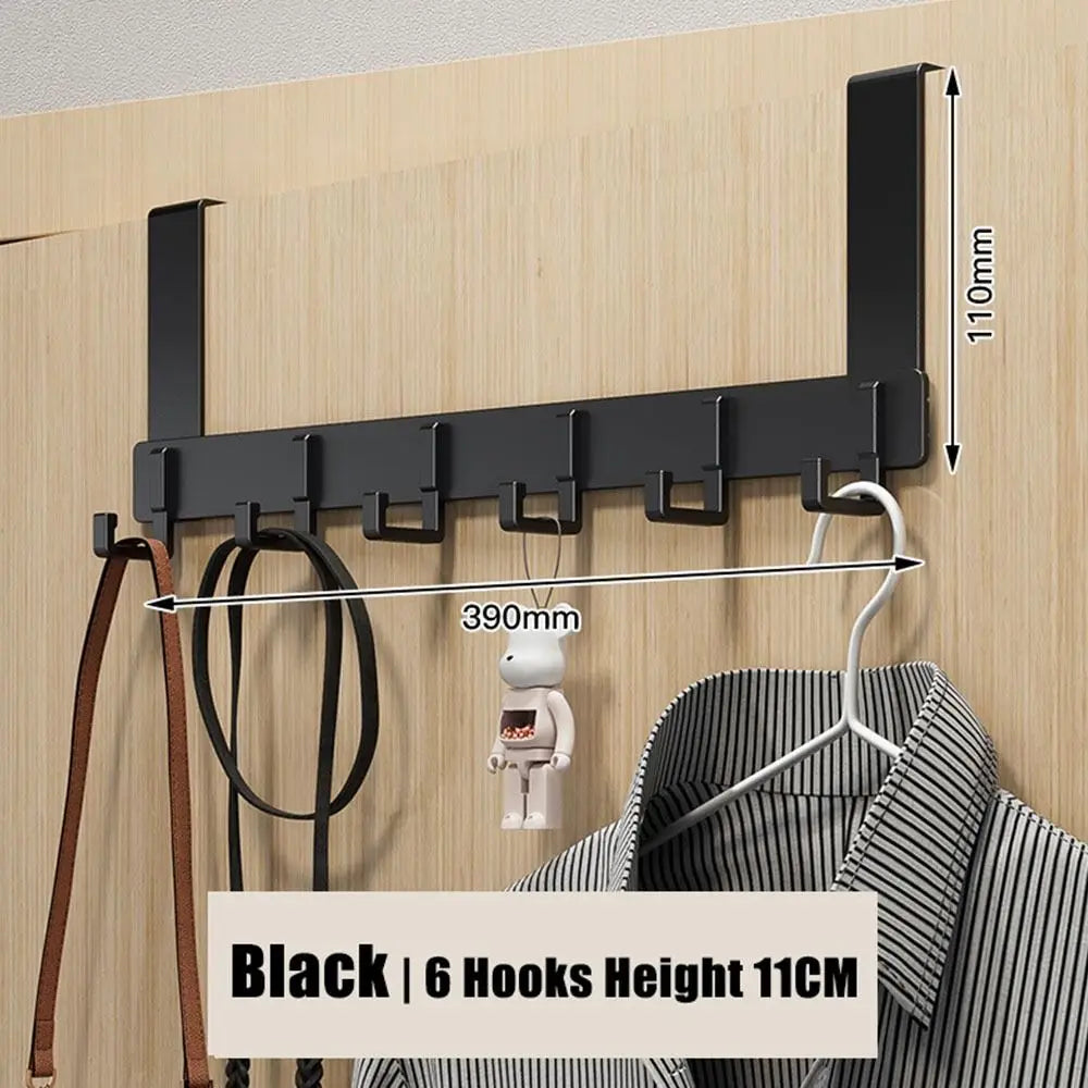 No punching solid thickening space management 11cm door hooks (6) installed on a wooden door without visible hardware.