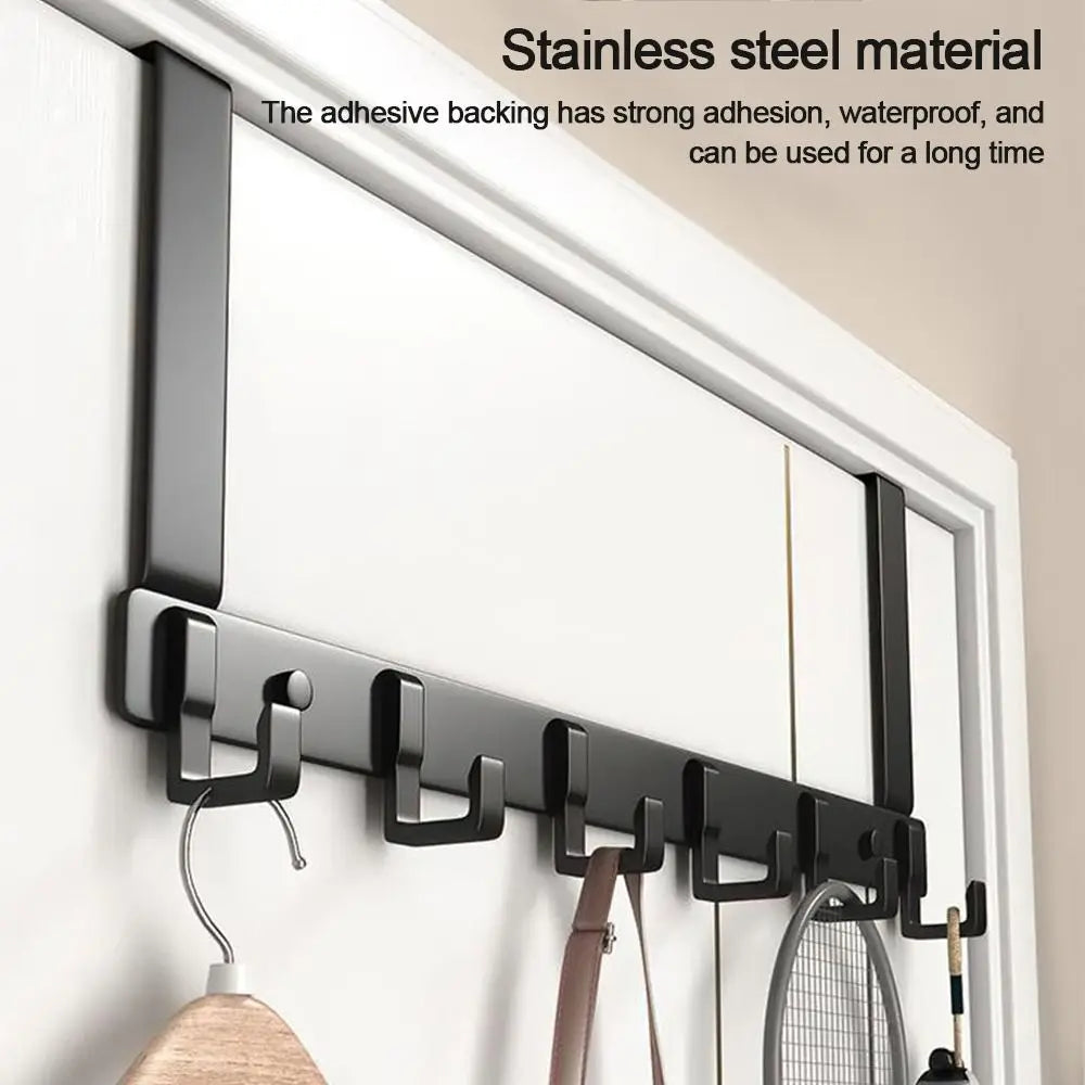 No punching solid thickening space management 11cm door hooks (6) installed on a wooden door without visible hardware.