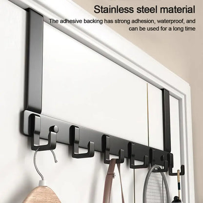 No punching solid thickening space management 11cm door hooks (6) installed on a wooden door without visible hardware.