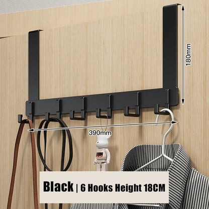 No punching solid thickening space management 11cm door hooks (6) installed on a wooden door without visible hardware.