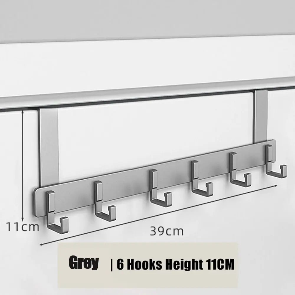 No punching solid thickening space management 18cm door hooks installed on a wooden door without visible hardware.