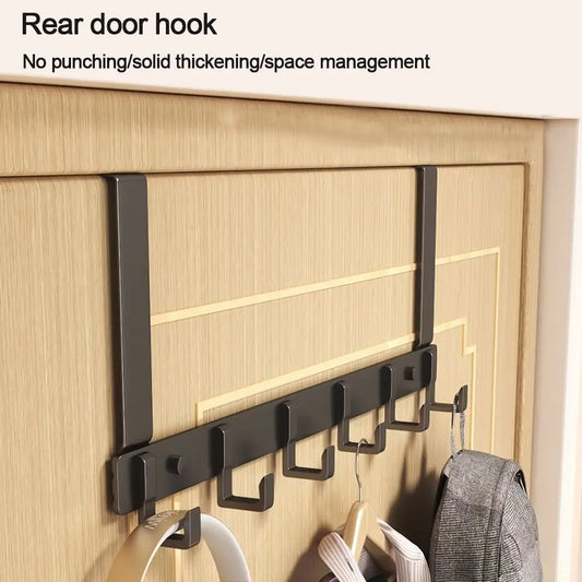 No punching solid thickening space management 11cm door hooks (6) installed on a wooden door without visible hardware.