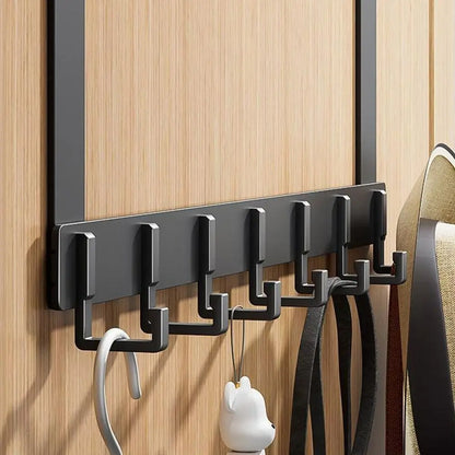 No punching solid thickening space management 18cm door hooks (7) installed on a wooden door without visible hardware.