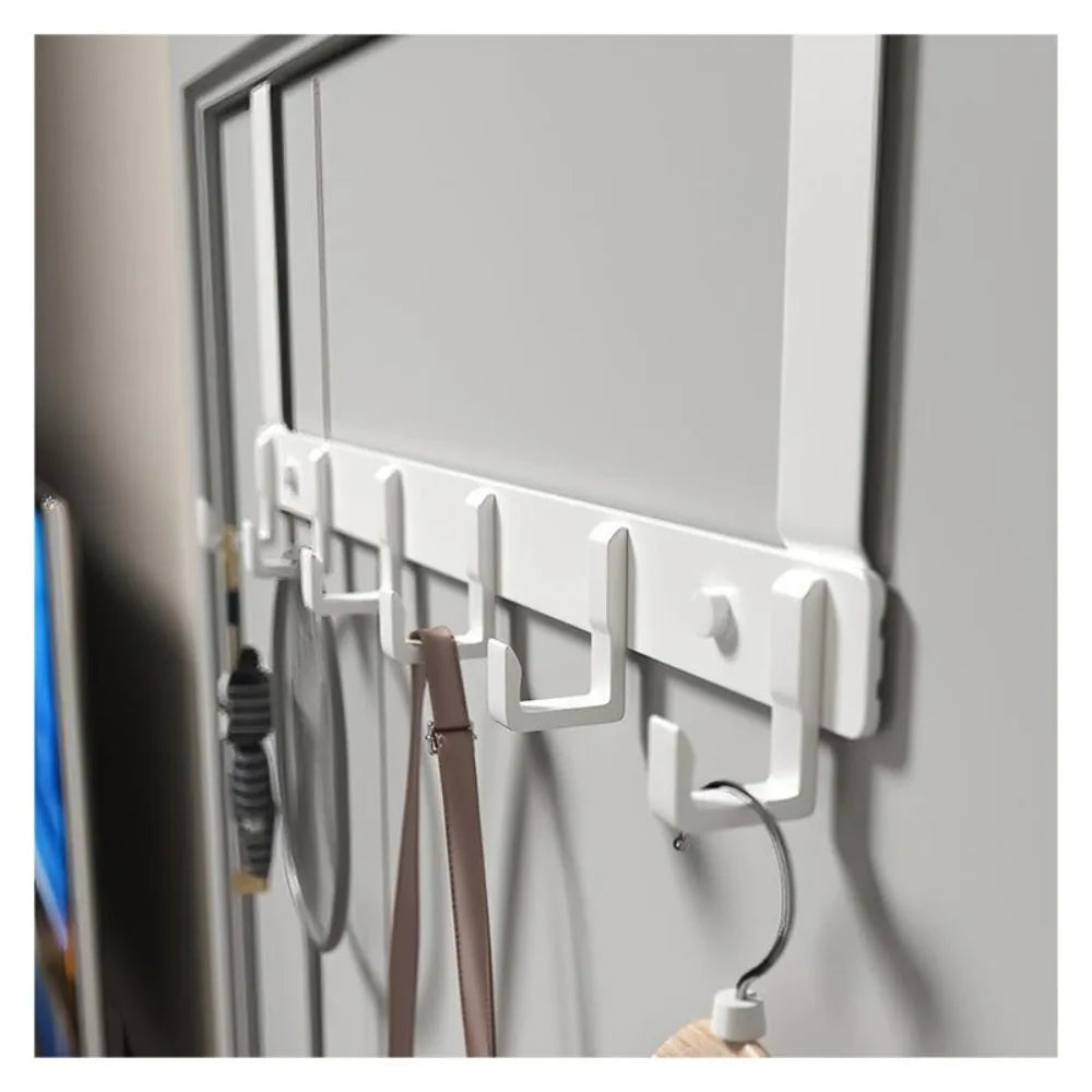 No punching solid thickening space management 11cm door hooks (6) installed on a wooden door without visible hardware.